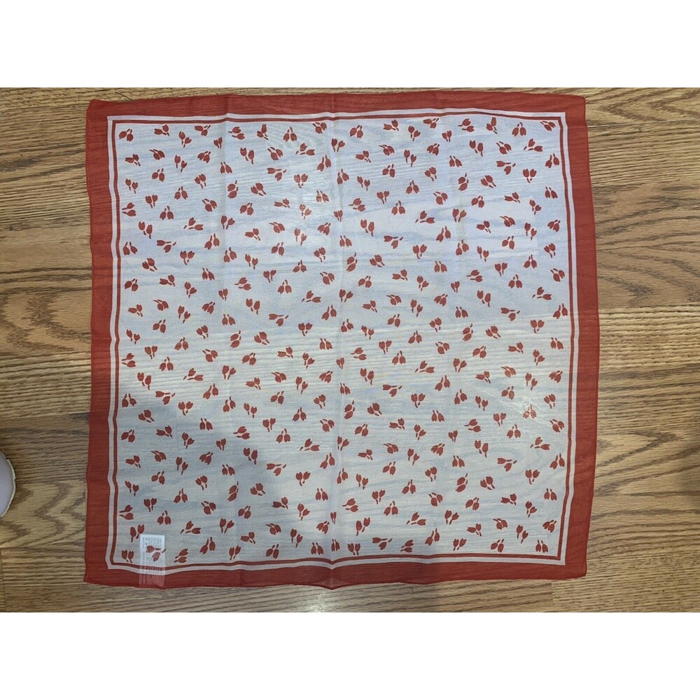 George Made In Italy Scarf Red White Tulips 20” Polyester Vintage